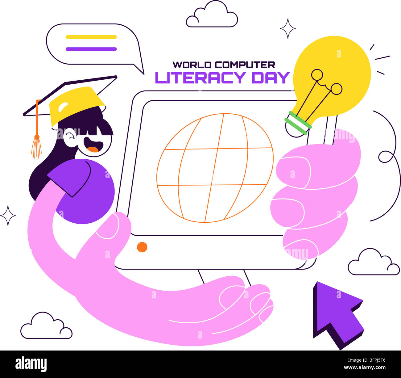 World Computer Literacy Day Vector Illustration featuring Digital Education, Online Learning, Technology Skills, and Computer Knowledge Stock Vector