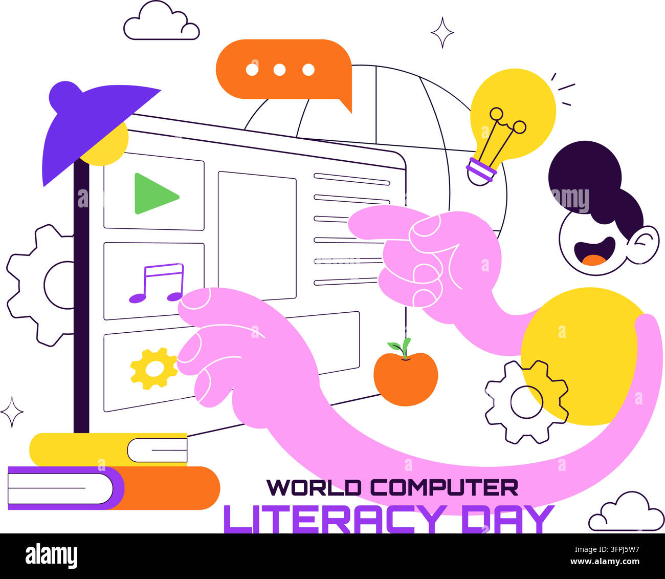 World Computer Literacy Day Vector Illustration featuring Digital Education, Online Learning, Technology Skills, and Computer Knowledge Stock Vector