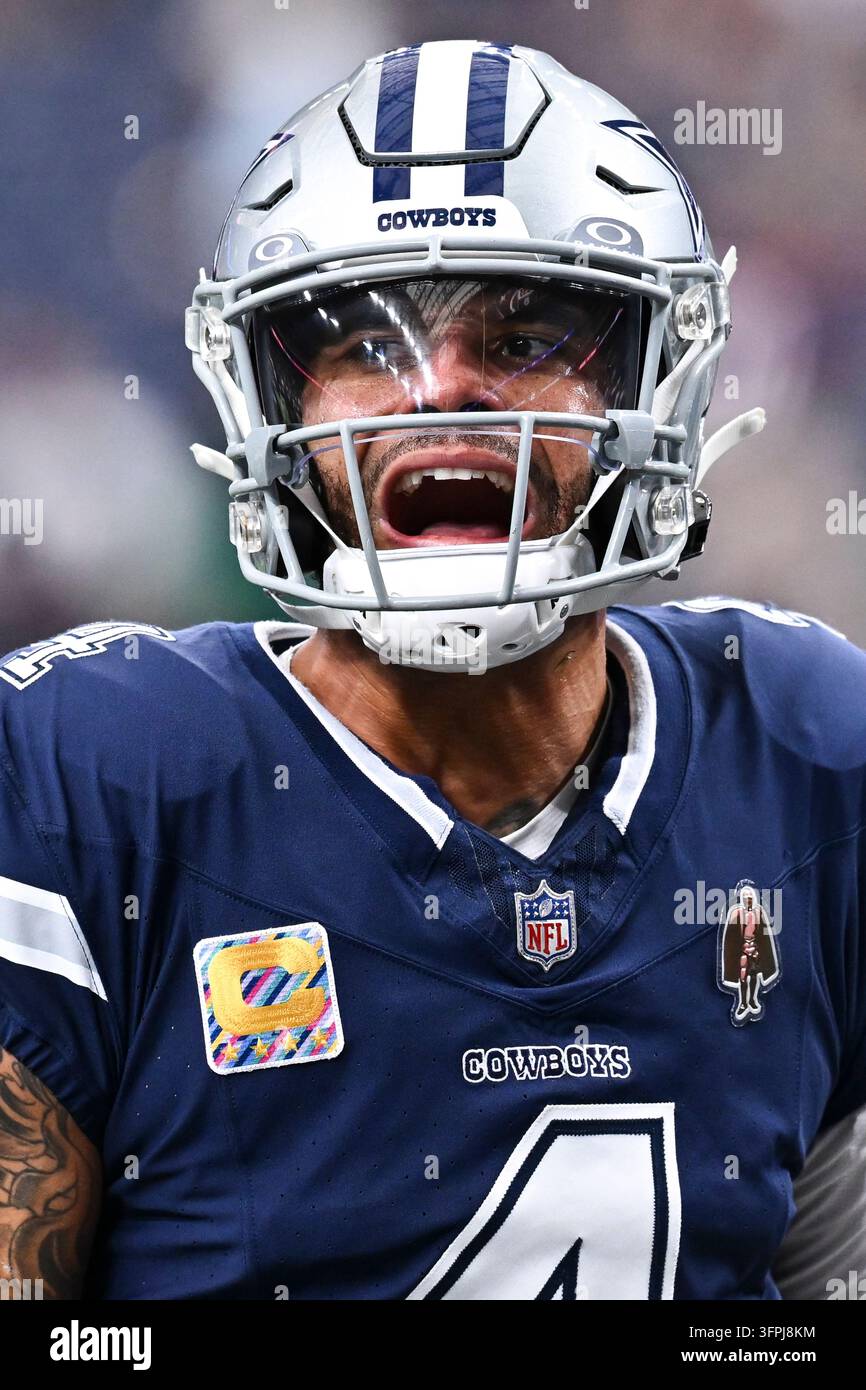 A detail view of a Crucial Catch patch on the jersey of Dallas Cowboys ...