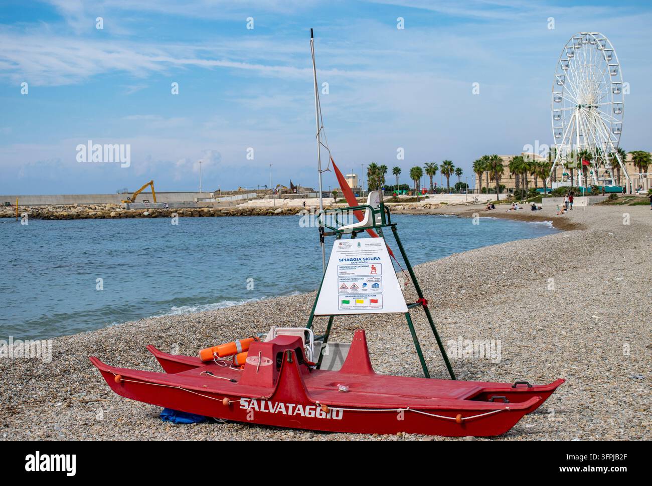 Civitavecchia, Italy – Red lifeguard rescue boat and beach safety ...