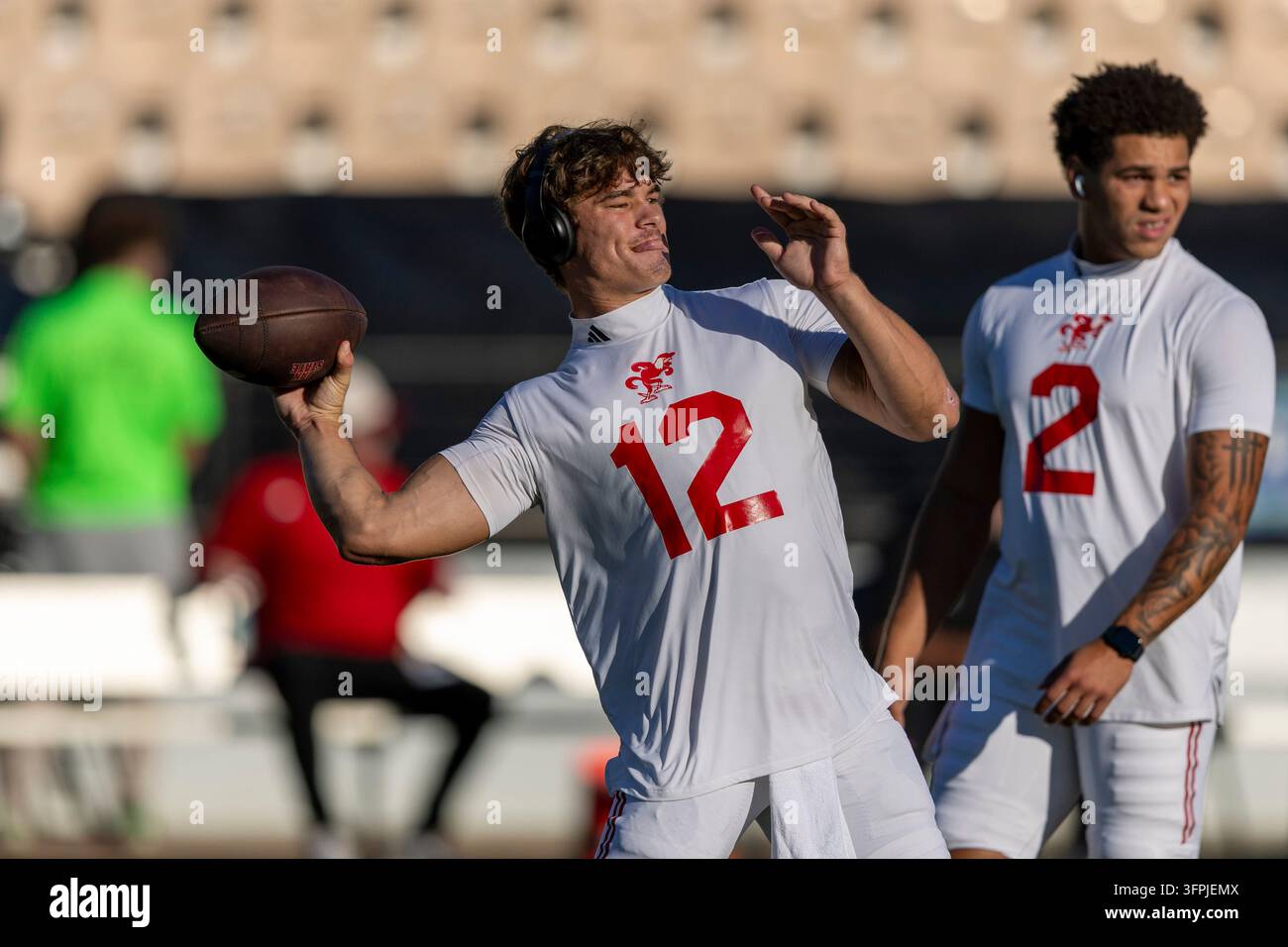Jacksonville State quarterback Caden Creel (12) warms up before an NCAA ...