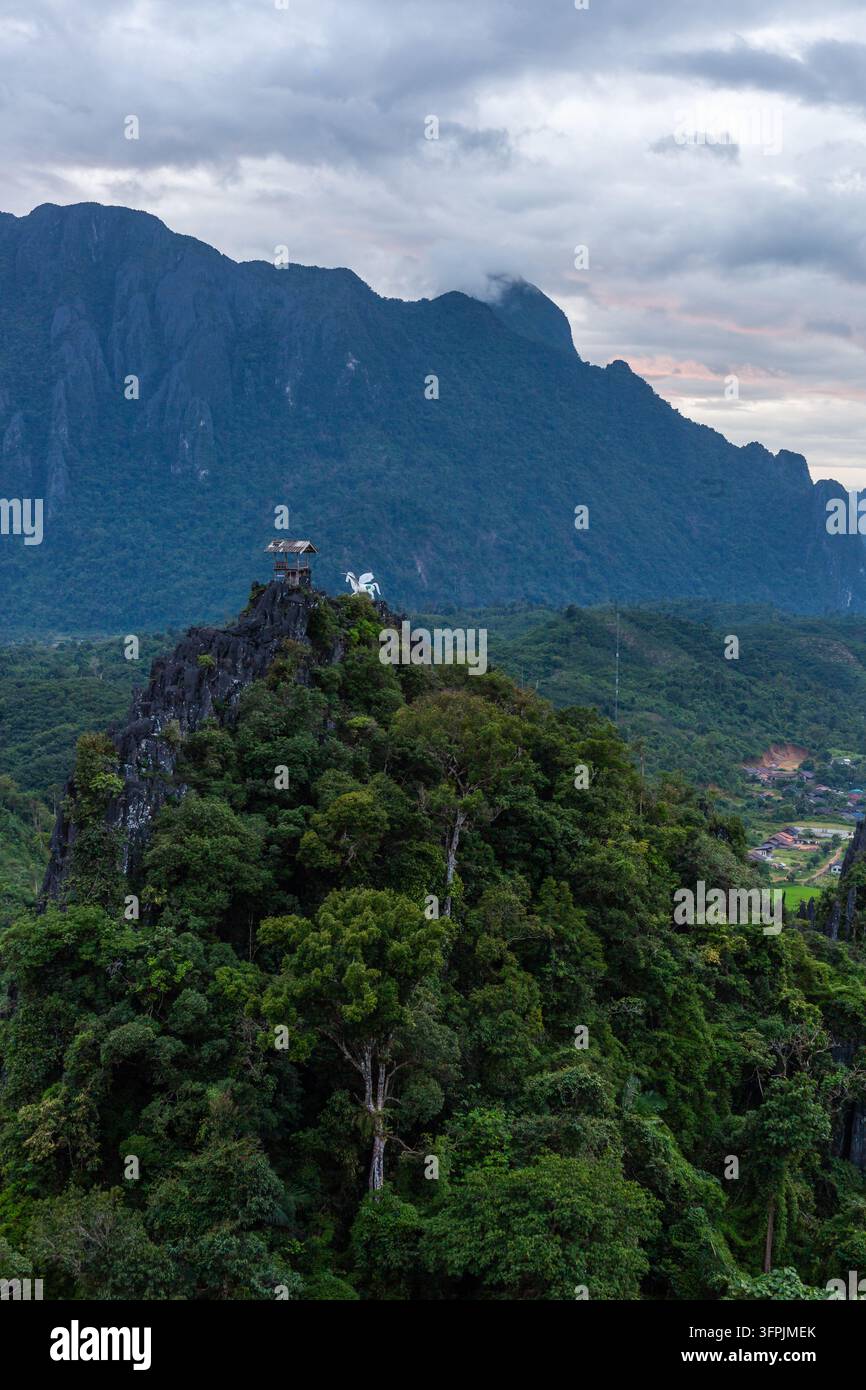 Limestone In Rivers Wooden viewpoint, white horse statue atop forested karzt pinnacle ...