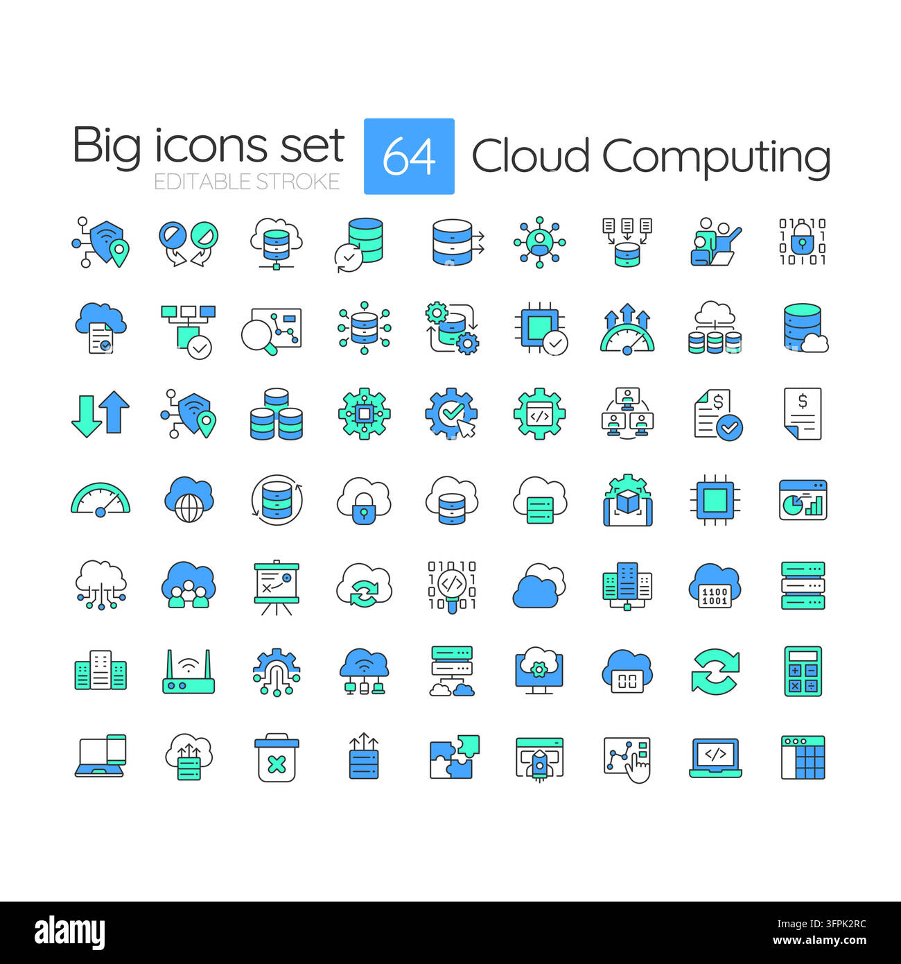 Cloud computing line color icons set Stock Vector