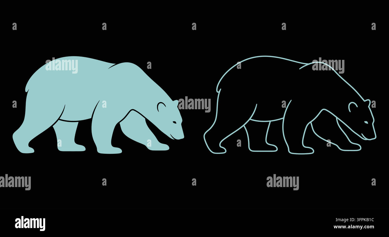 Polar bear walking icon in solid and outline style with arctic animal Stock Vector