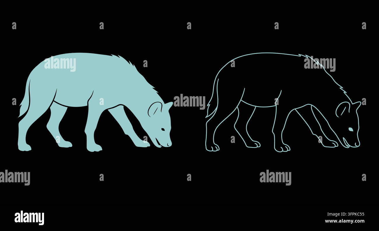 Hyena grazing illustration featuring solid and outline graphic styles Stock Vector
