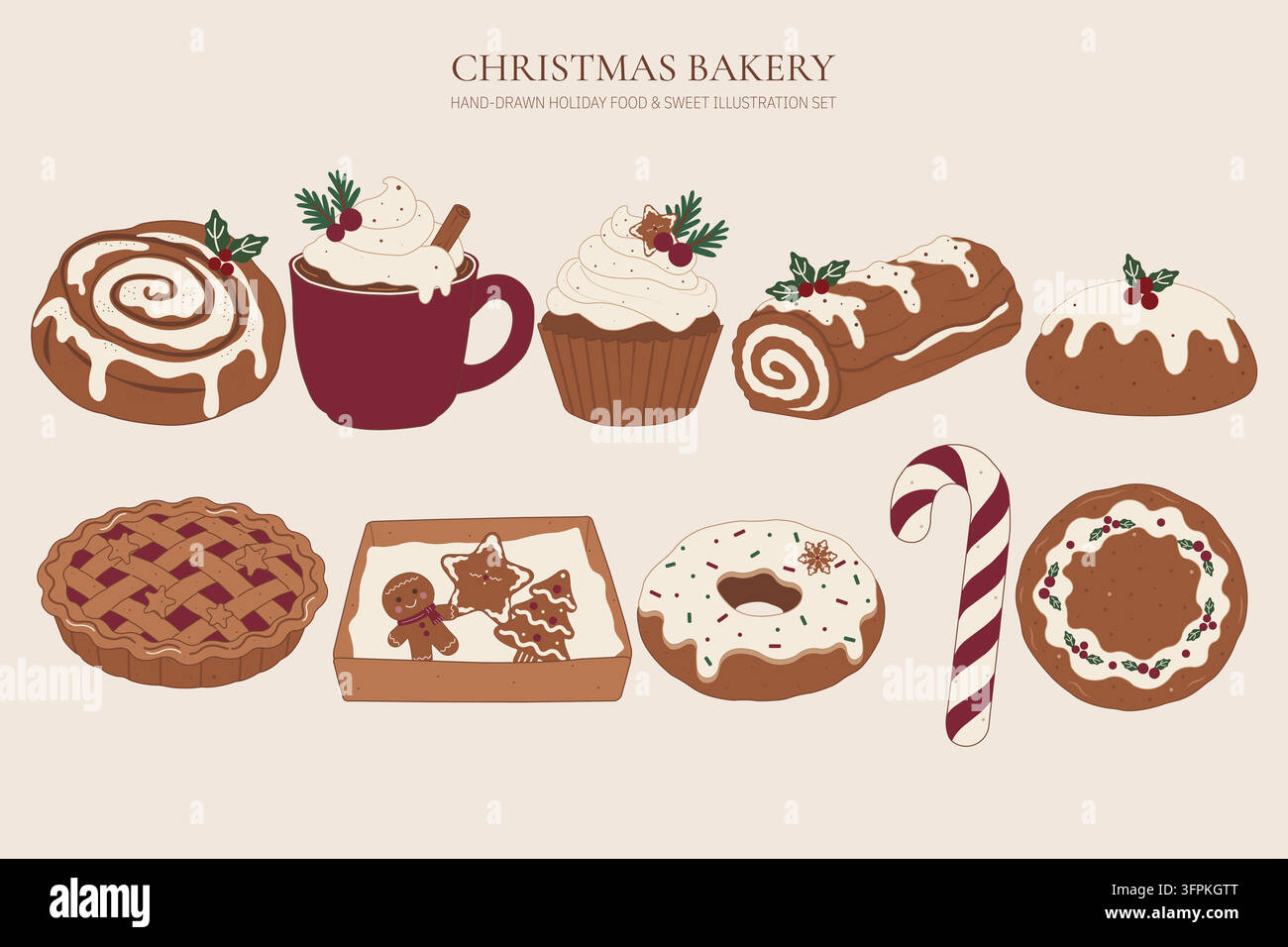 Hand-drawn Christmas bakery illustration Stock Vector