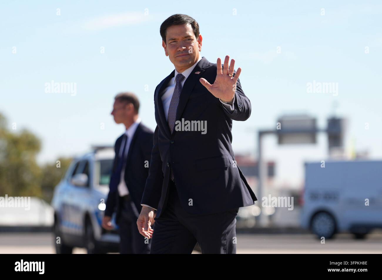 U.S. Secretary of State Marco Rubio waves on Thursday, Oct. 8, 2026, at ...