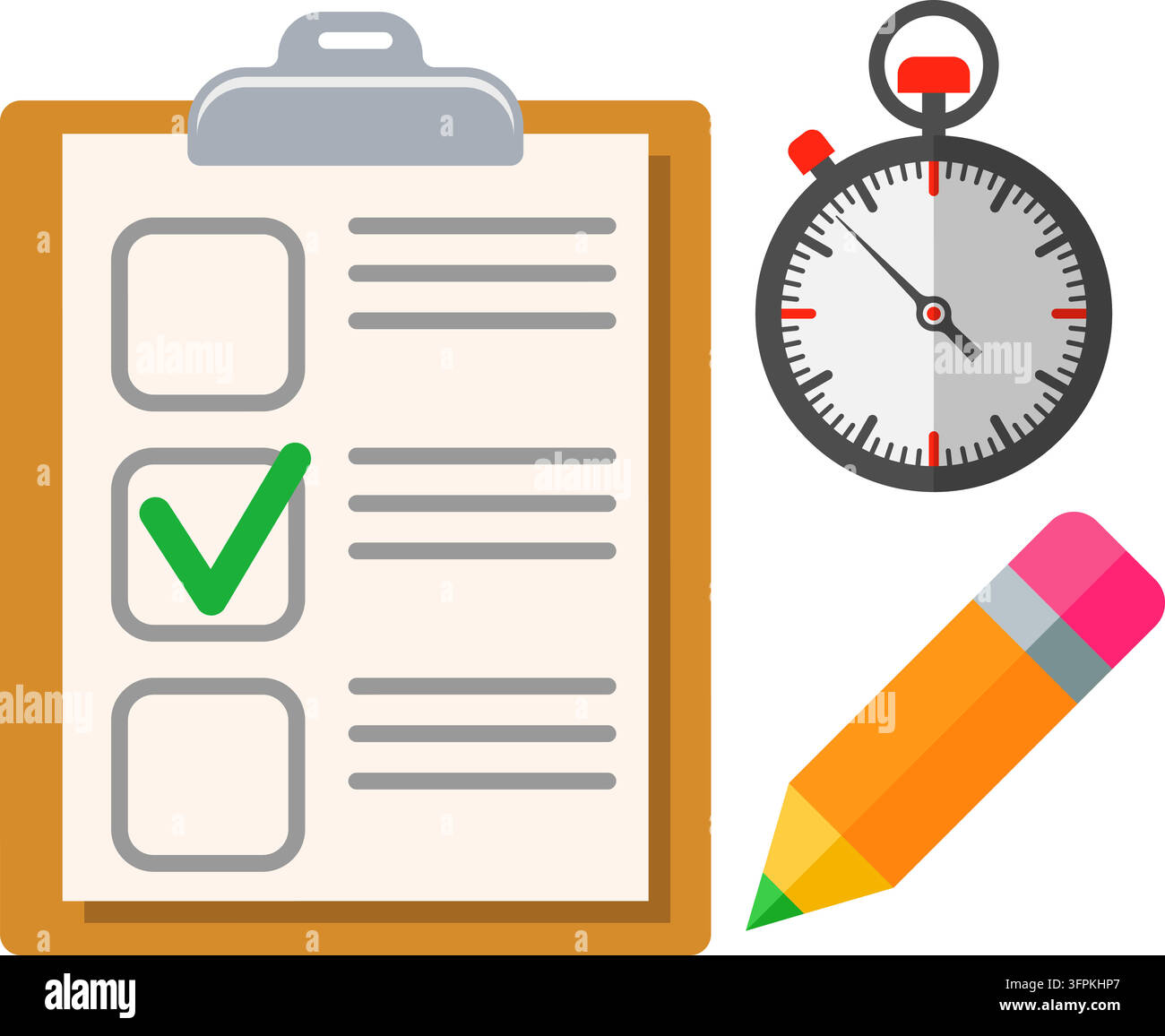 Education Flat Icon Set for Flyer, Poster, Web Site Like Test, Pencil and Stopwatch. isolated vector illustration Stock Vector