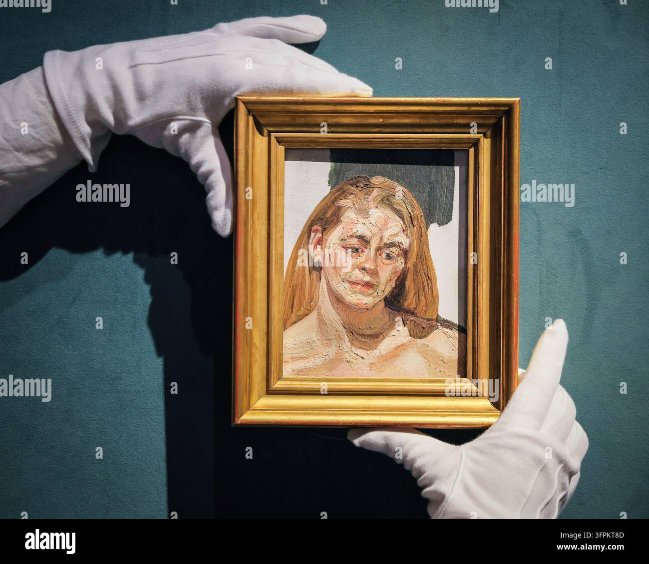 London, UK. 08th Sep 2026. Christie's art handlers with Lucian Freud ...