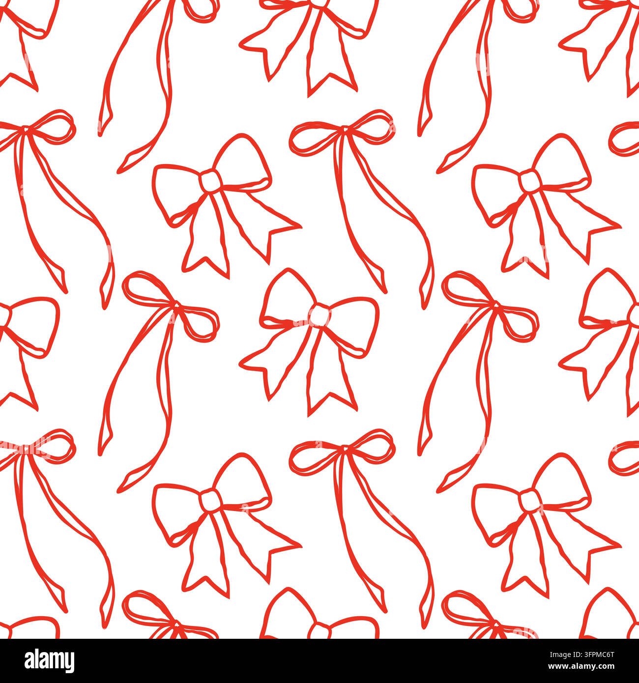 Seamless pattern with red doodle bows on white background Stock Vector