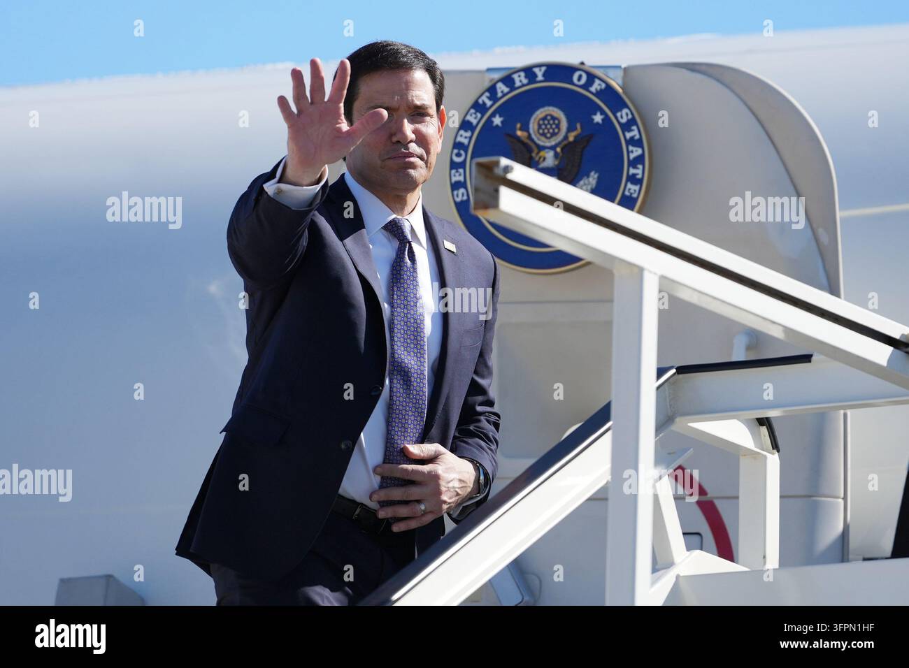U.S. Secretary of State Marco Rubio boards a plane Thursday, Oct. 8 ...