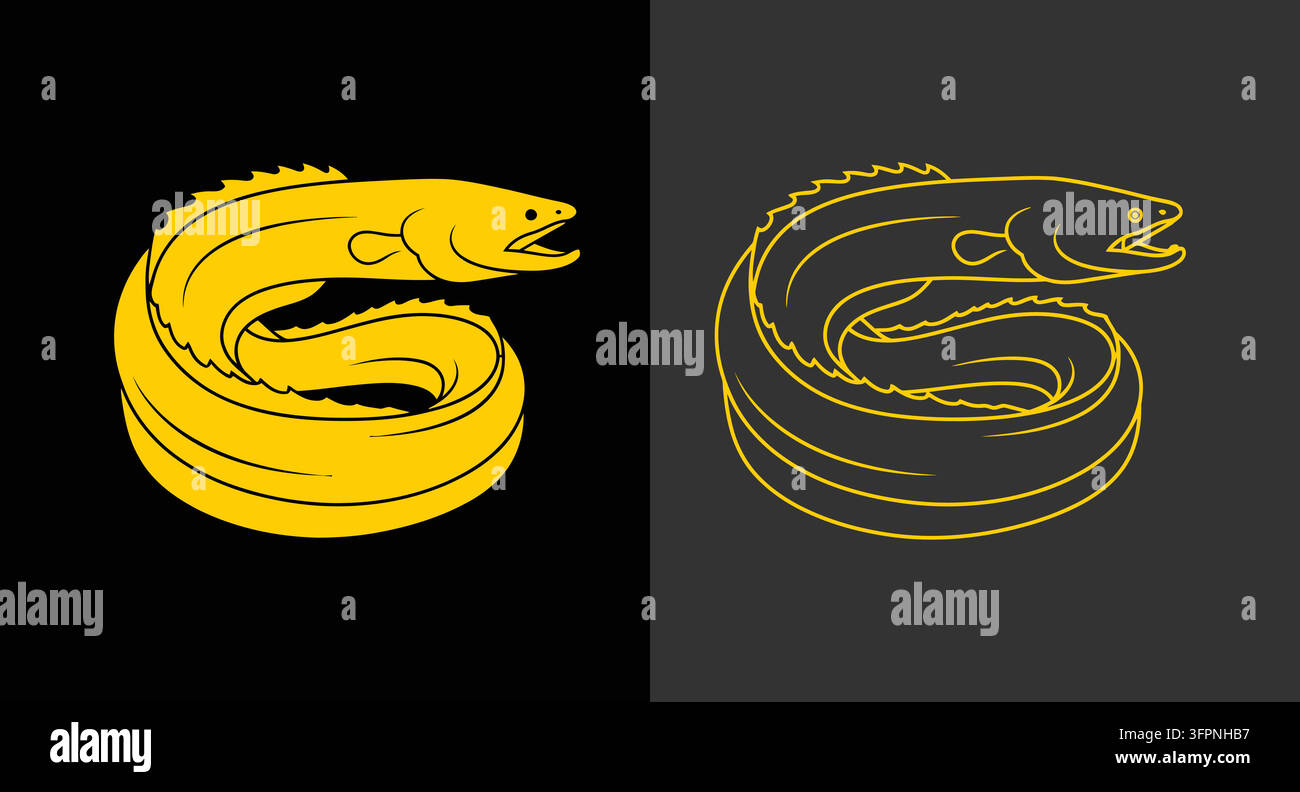 Stylized yellow eel fish swimming in a circle graphic vector illustration Stock Vector