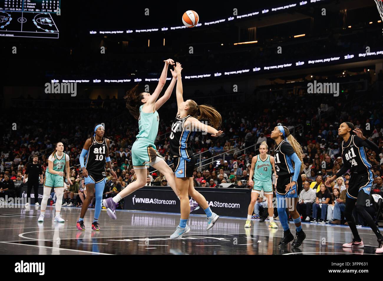 The New York Liberty take on the Atlanta Dream at State Farm Arena in ...