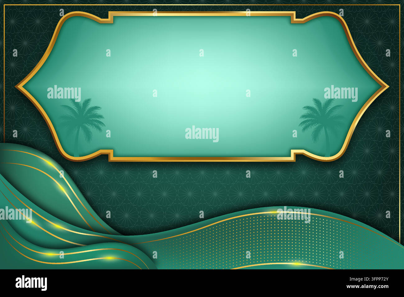 Isllamic Vector Background Ornate Green Islamic Style Frame with Palm Trees Background Elegant ...