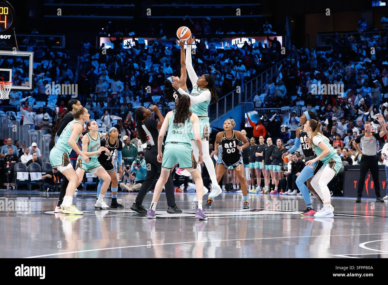 The New York Liberty take on the Atlanta Dream at State Farm Arena in ...