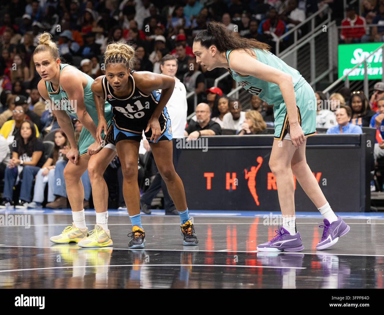 The New York Liberty take on the Atlanta Dream at State Farm Arena in ...