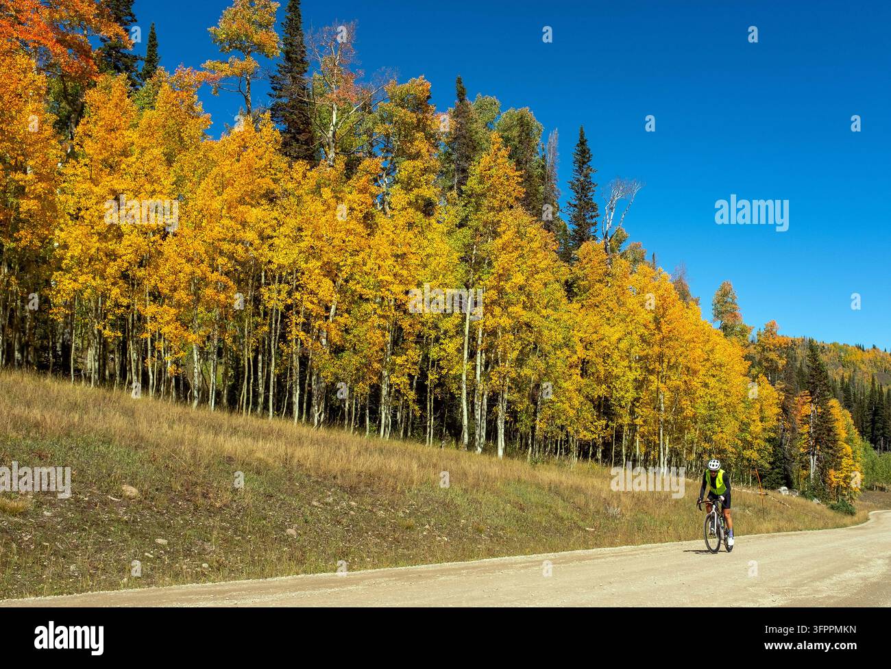 Deep Color Schemes September 20, 2026: An east bound cyclist enjoys cool autumn ...
