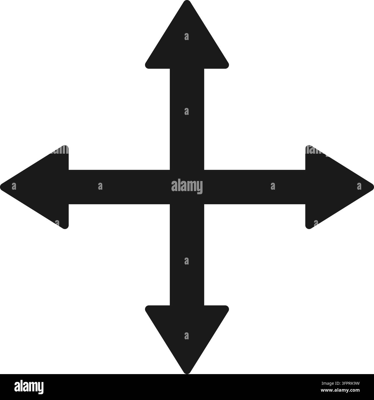 Four way arrow icon in solid black flat style. Simple vector illustration isolated on white background. Stock Vector