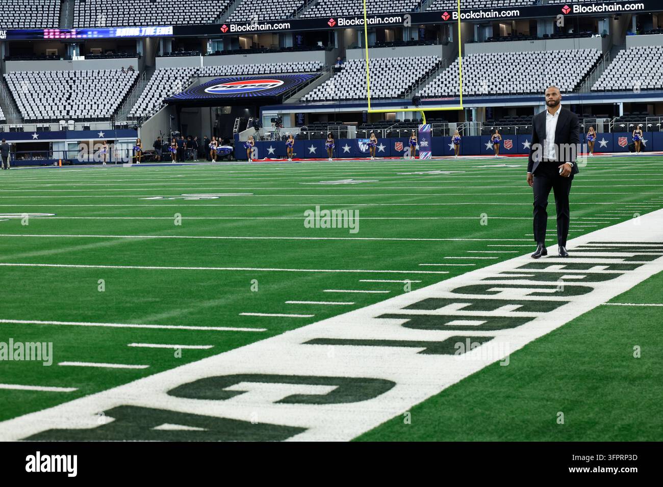 Dallas Cowboys quarterback Dak Prescott (4) walks the field before an ...