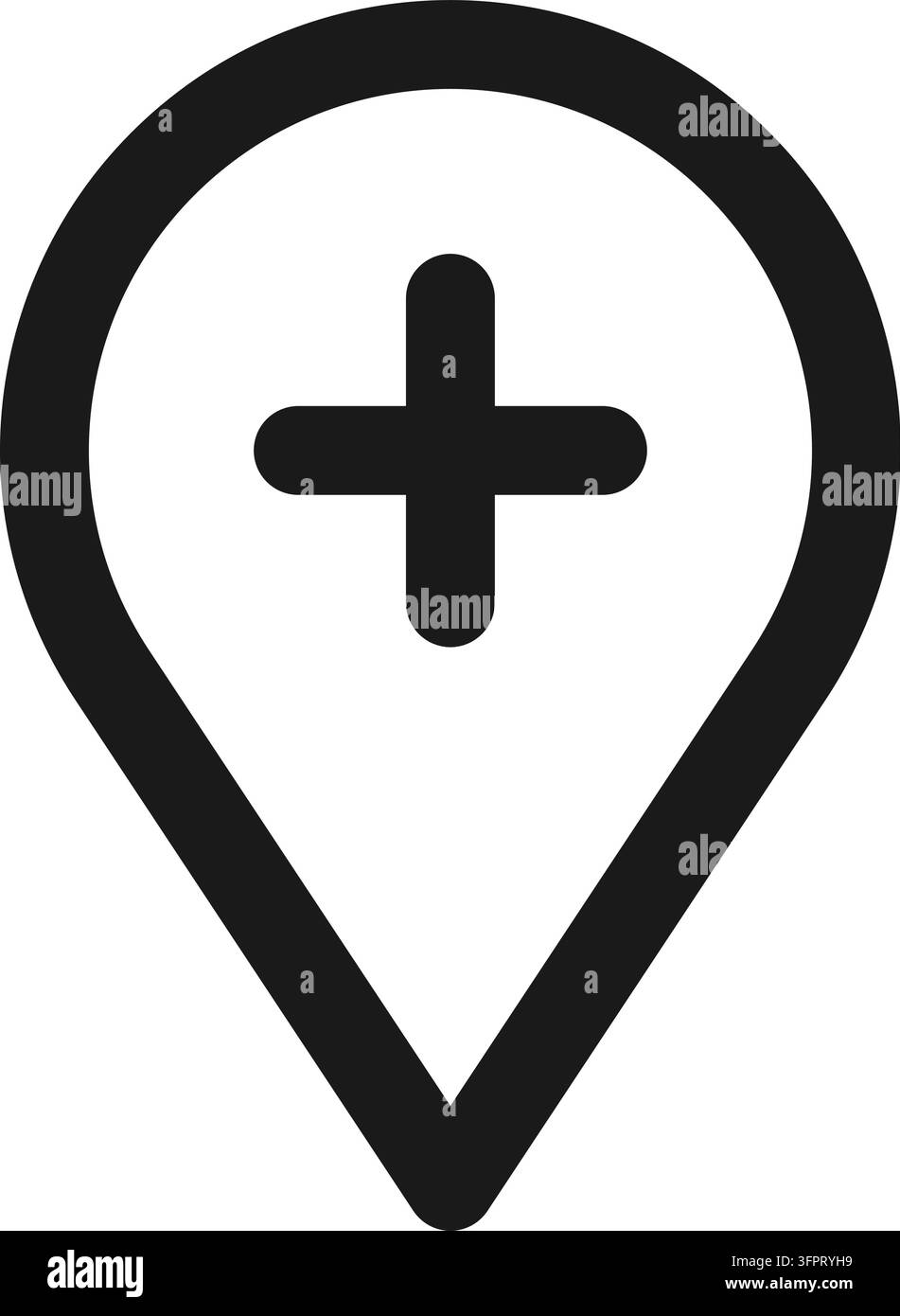 Map pin with plus line icon in thin outline style with editable stroke. Simple vector illustration isolated on white background. Stock Vector