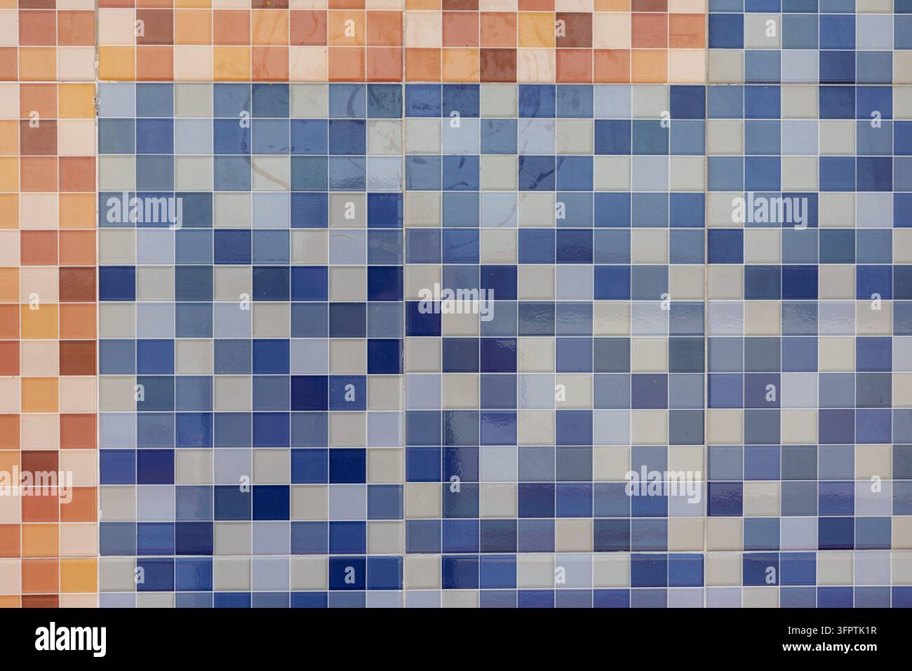 Blue Gray and Orange Ceramic Mosaic Tile Wall Pixel Pattern, Glossy ...