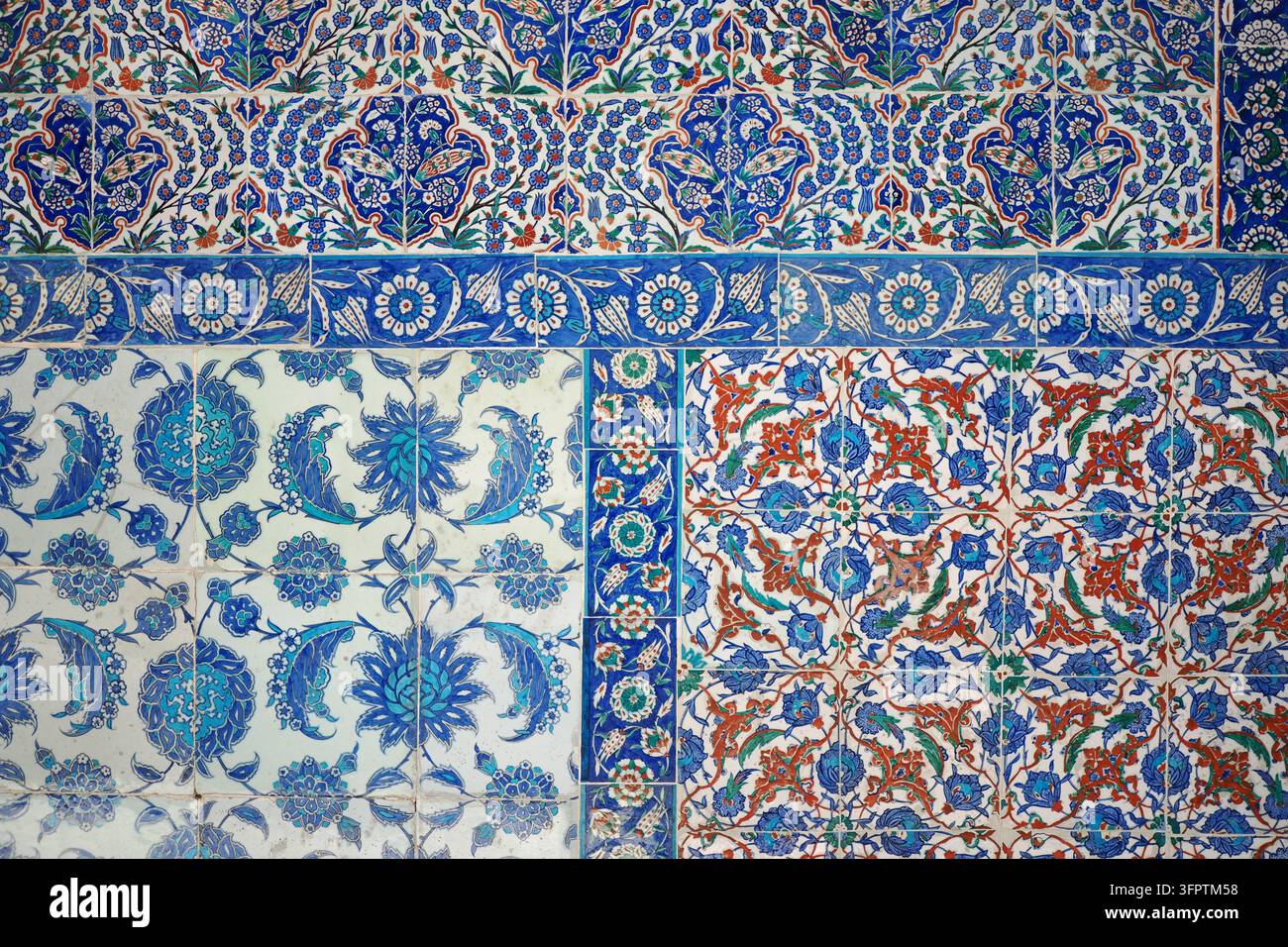 Intricate tile patterns from a historic building in Turkey in bright ...