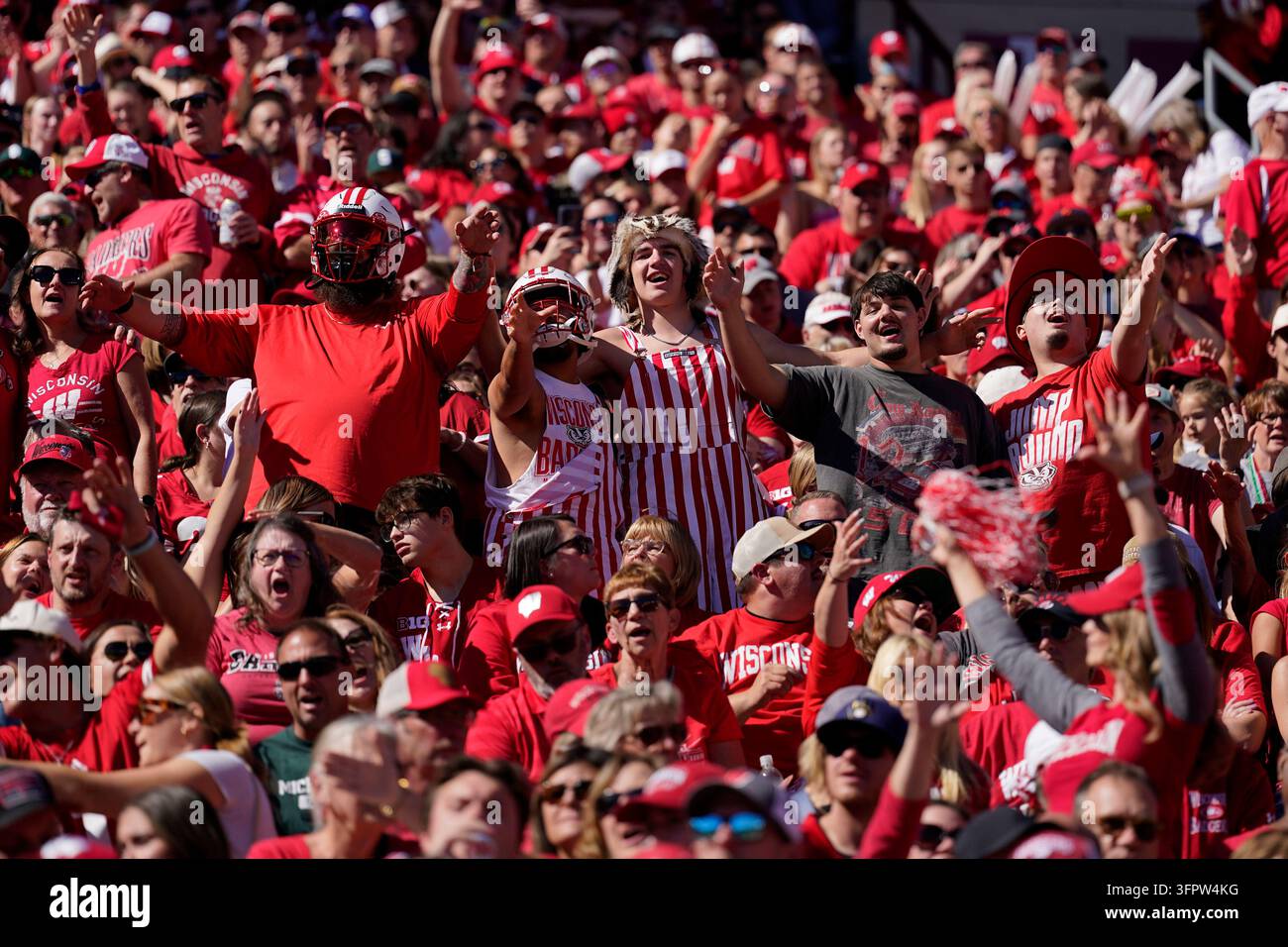 Fans cheer during an NCAA college football game between Wisconsin and ...