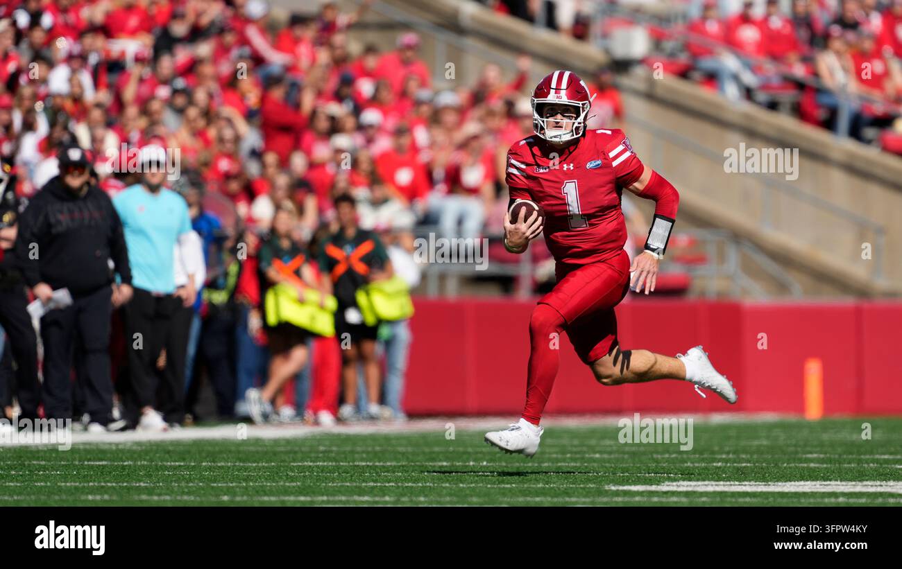 Wisconsin's Colton Joseph runs during an NCAA college football game ...