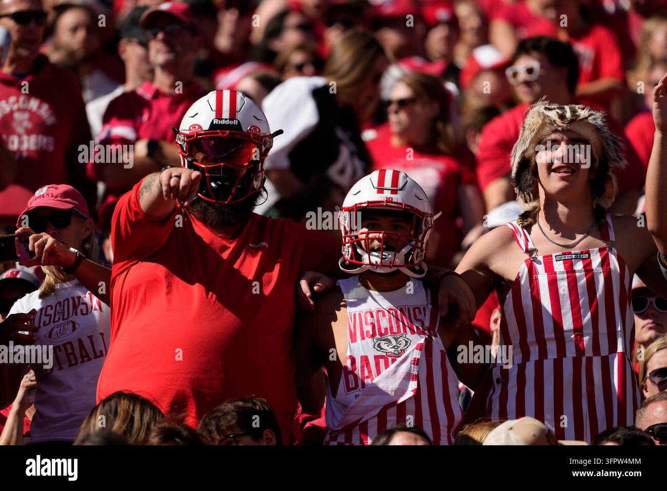 Fans cheer during an NCAA college football game between Wisconsin and ...
