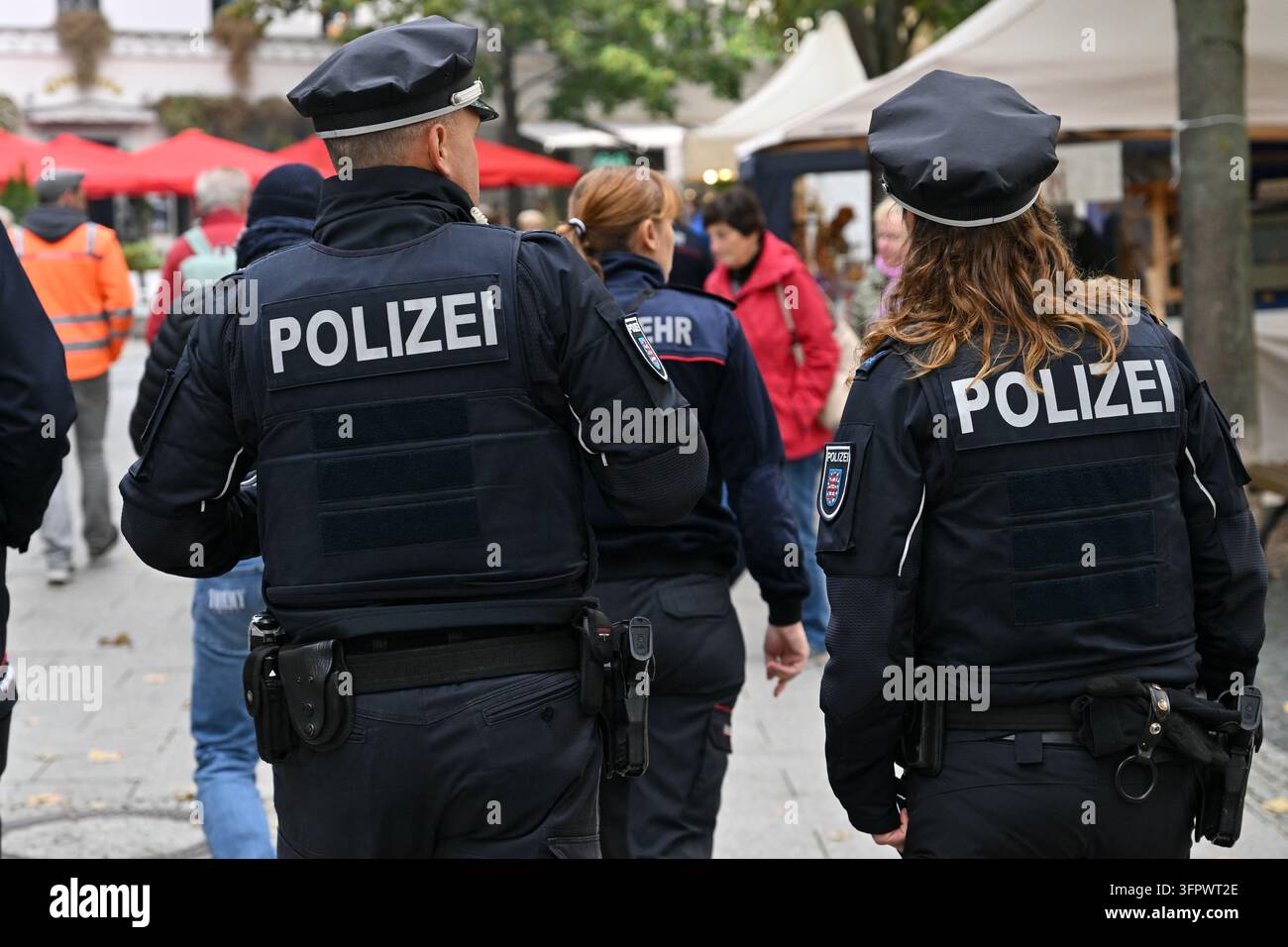 Corn Rows Stock Image 09 October 2026, Thuringia, Weimar: Police officers are patrolling the ...