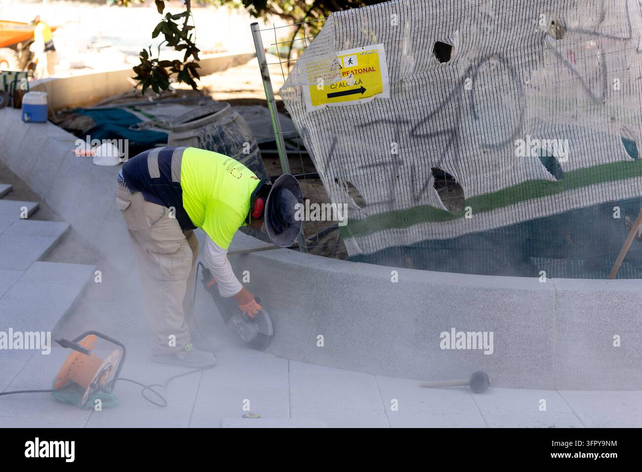 A worker is seen at the construction site for Parque Ventas, on 9 ...