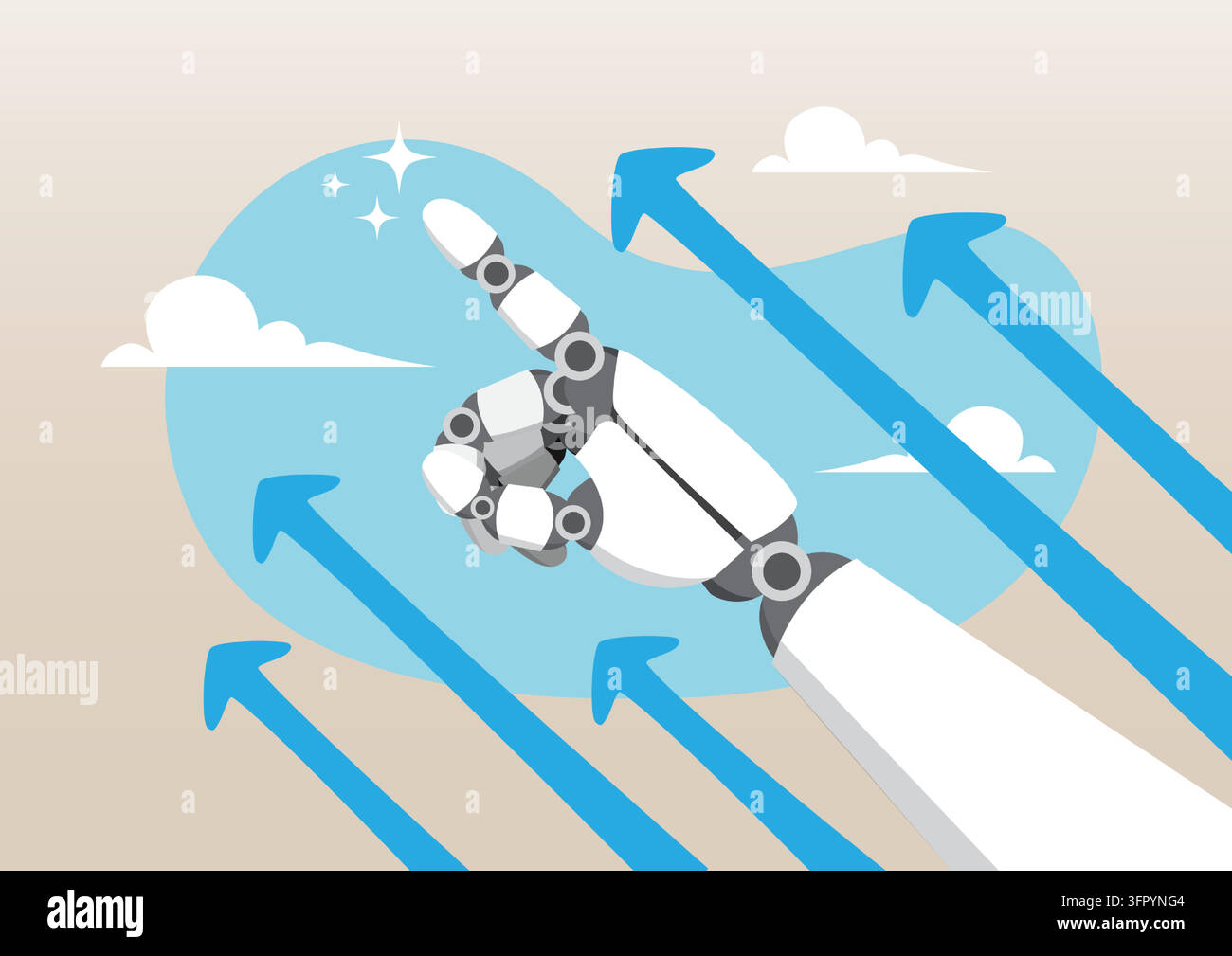 A white and grey mechanical robotic hand pointing its index finger upwards Stock Vector