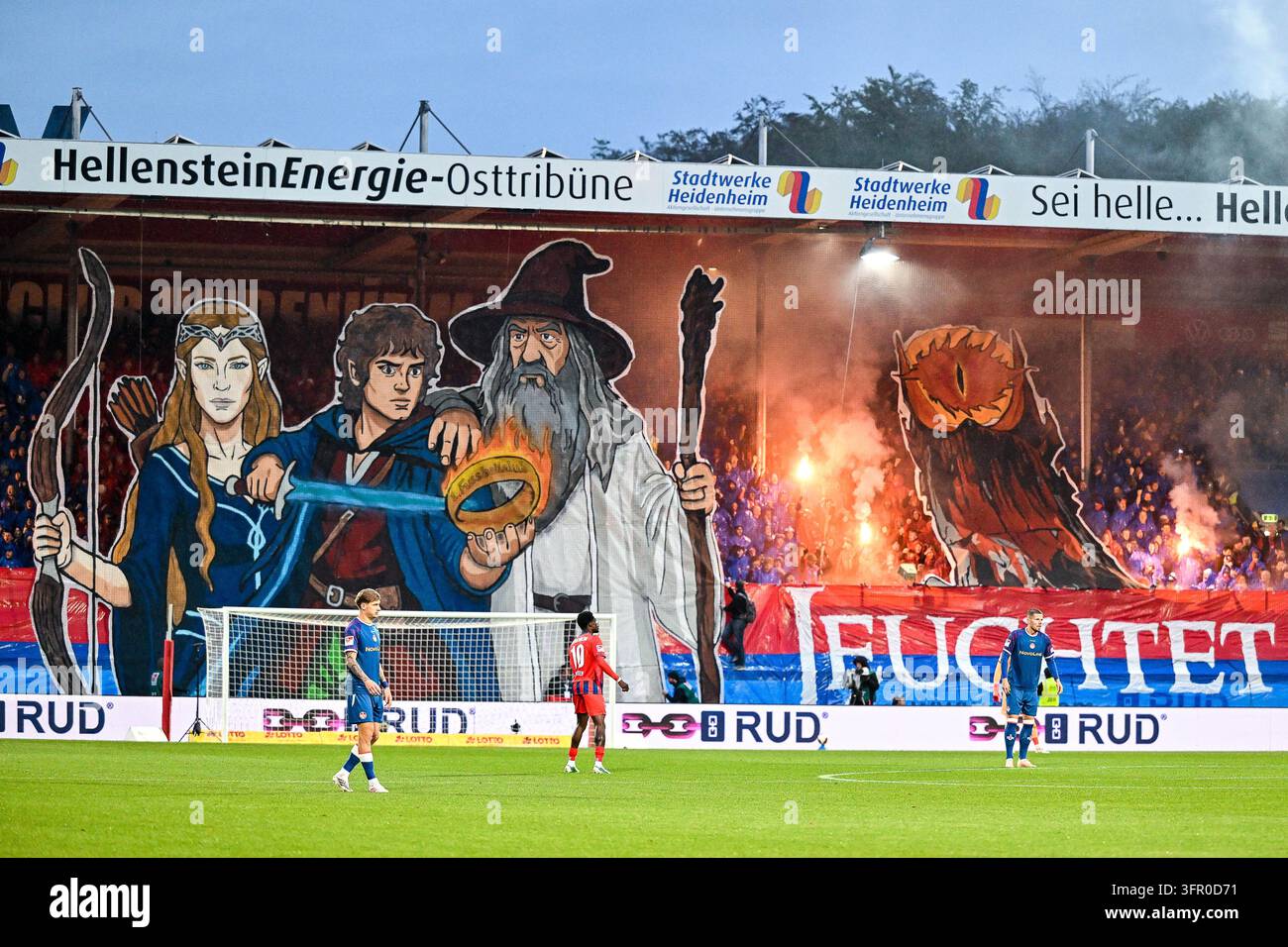 Choreography of the Heidenheim fans [supporters], Ultras, East stand ...