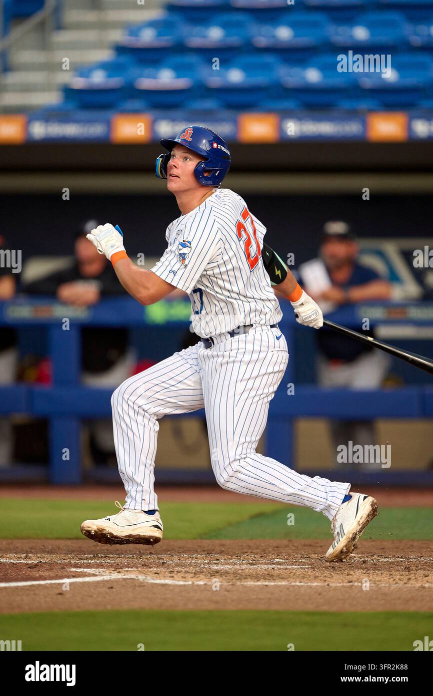 Tiger In Reeds St. Lucie Mets Reed Stallman (27) bats during an MiLB Florida State ...