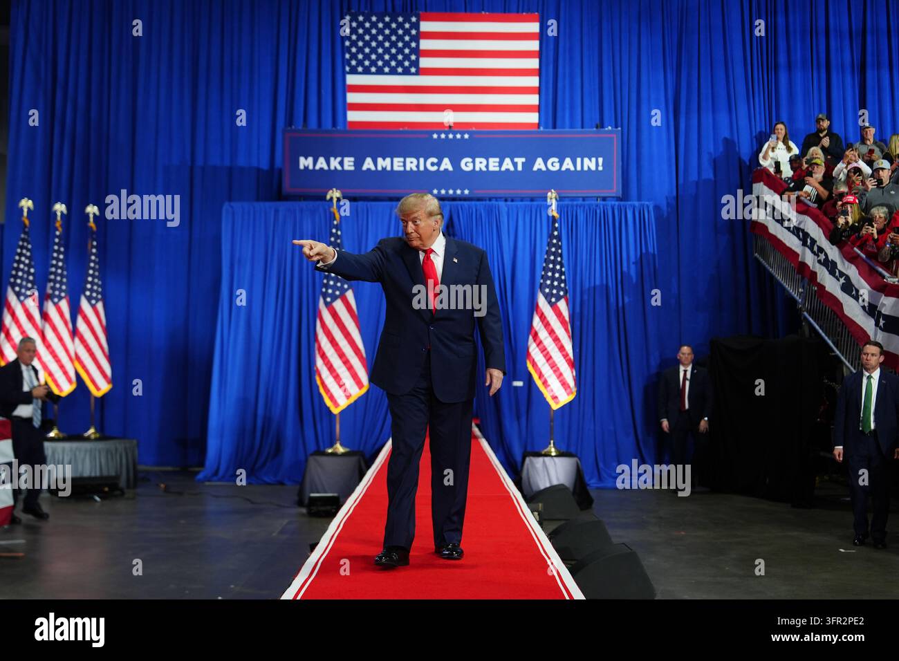 President Donald Trump arrives at a campaign rally at the Oncenter ...