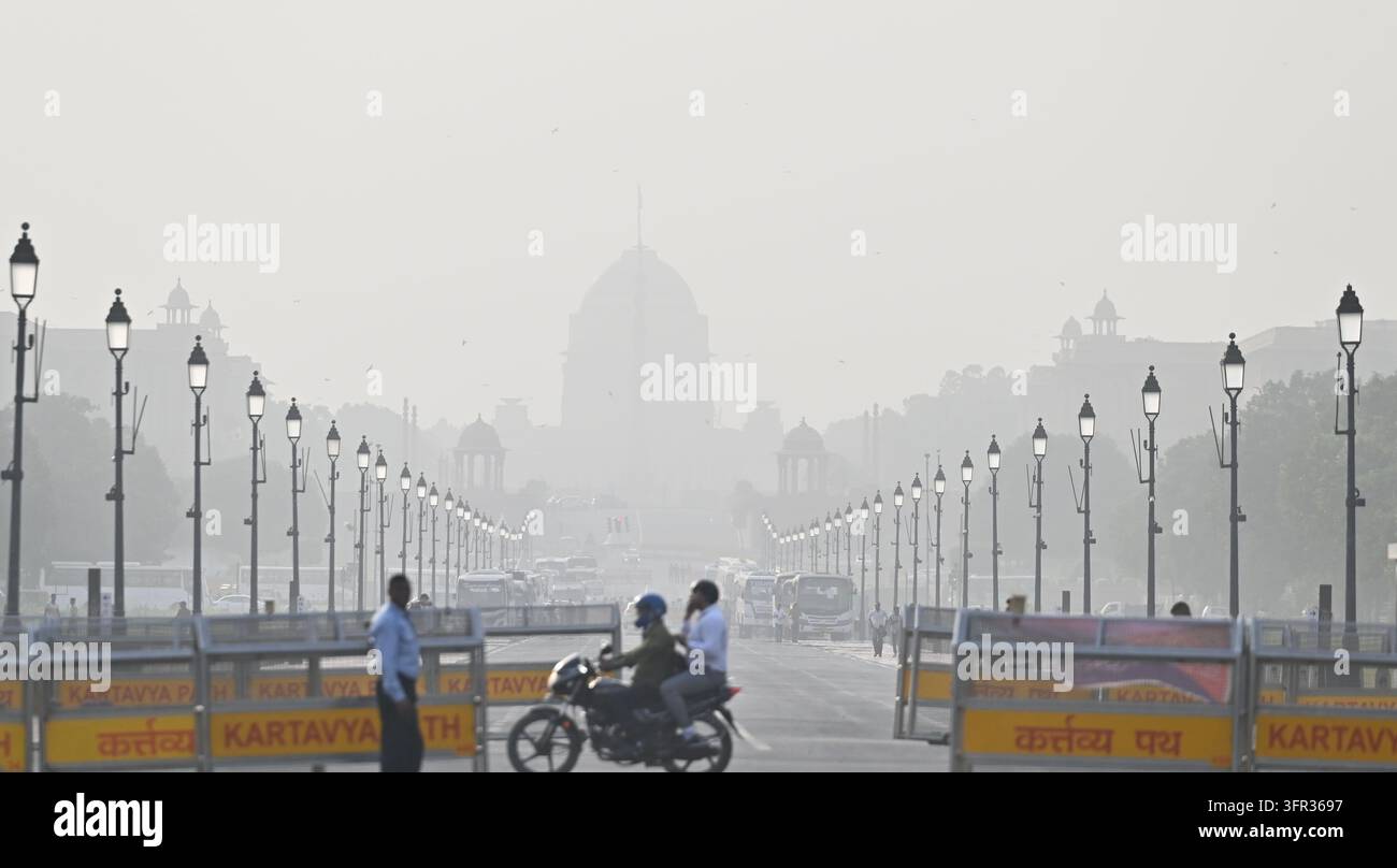 NEW DELHI, INDIA - OCTOBER 9: A thick haze covering Kartavya Path as ...