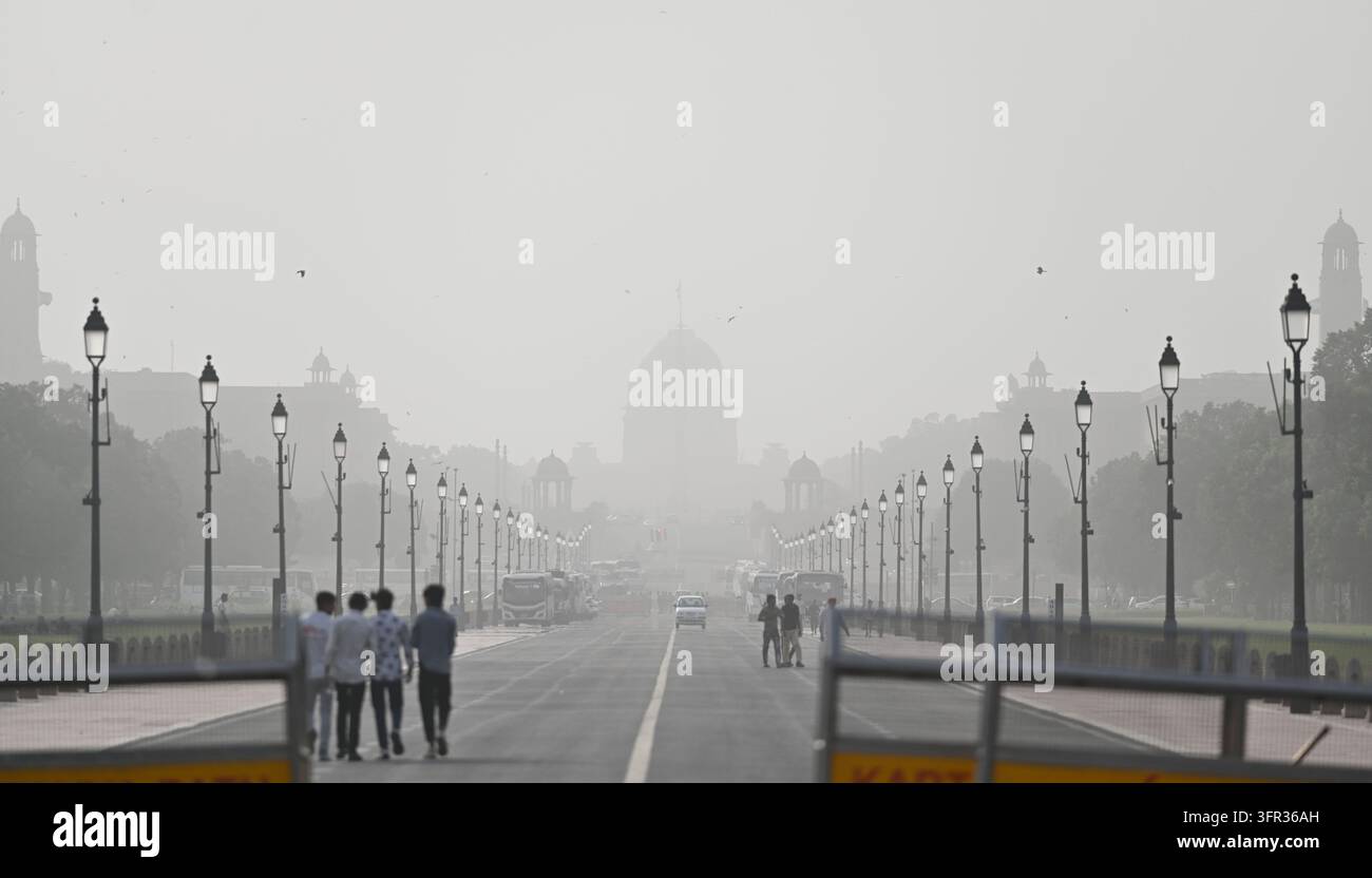 NEW DELHI, INDIA - OCTOBER 9: A thick haze covering Kartavya Path as ...