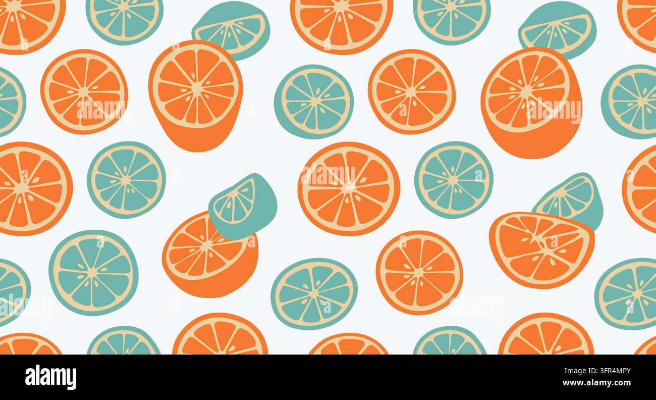 Fresh orange and lime fruit slice seamless pattern on white background Stock Vector