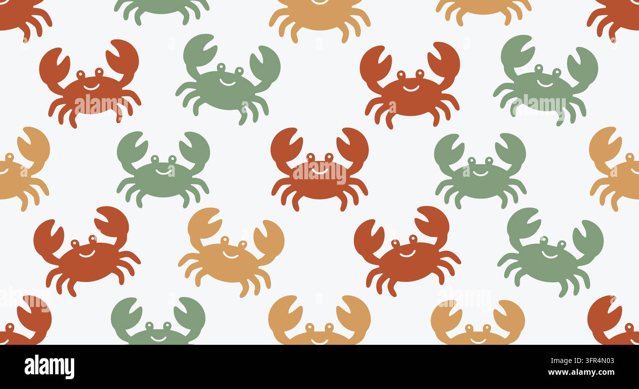 Cute crab pattern with orange and green crustaceans sea creature marine life Stock Vector