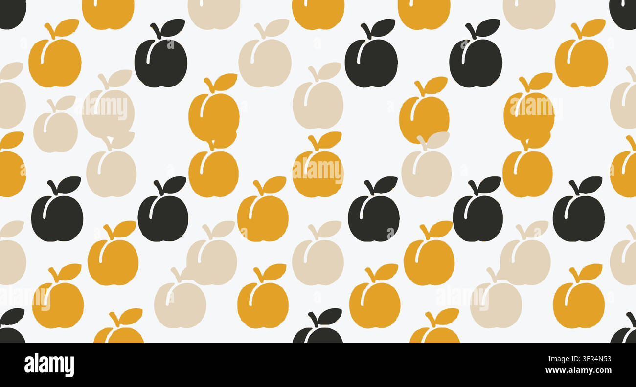 Seamless repeating apple fruit pattern in yellow and dark tones Stock Vector