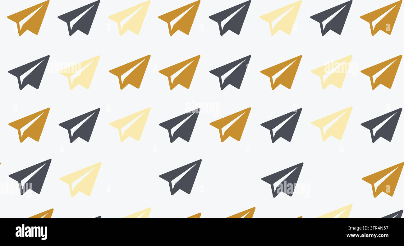 Seamless pattern featuring yellow and dark grey paper airplanes Stock Vector