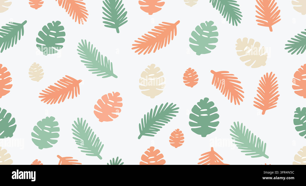 Winter pine branch and cone botanical seamless pattern Stock Vector