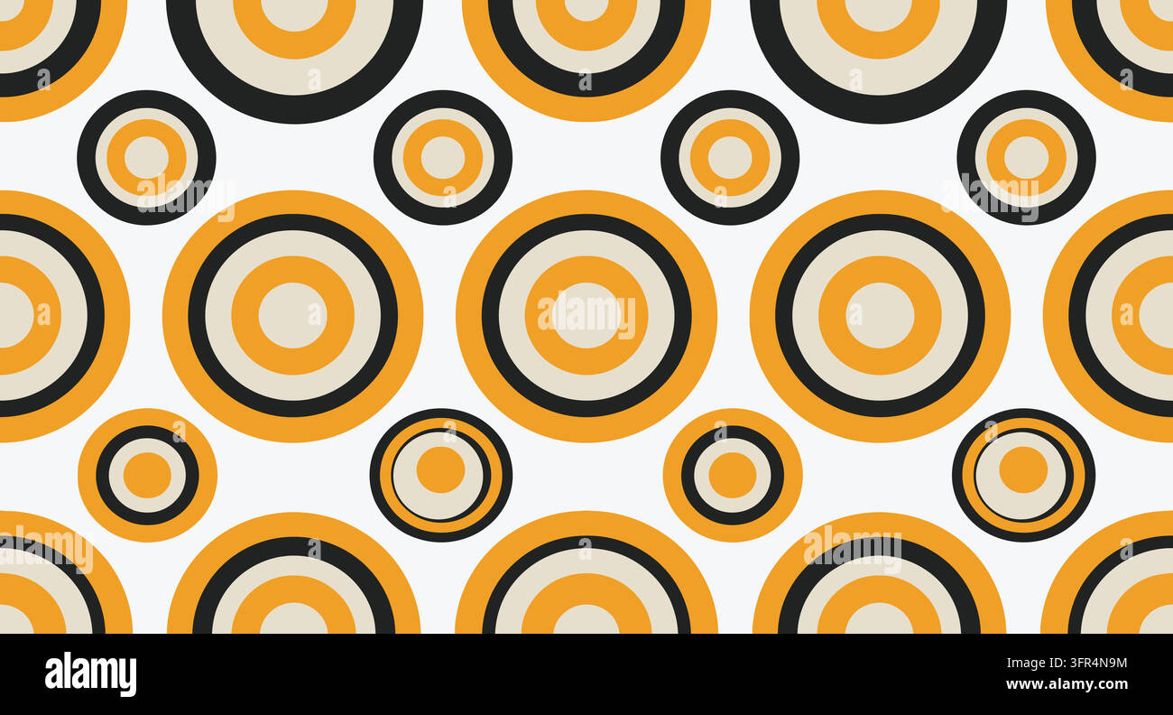 Seamless geometric pattern featuring concentric circles on white background Stock Vector