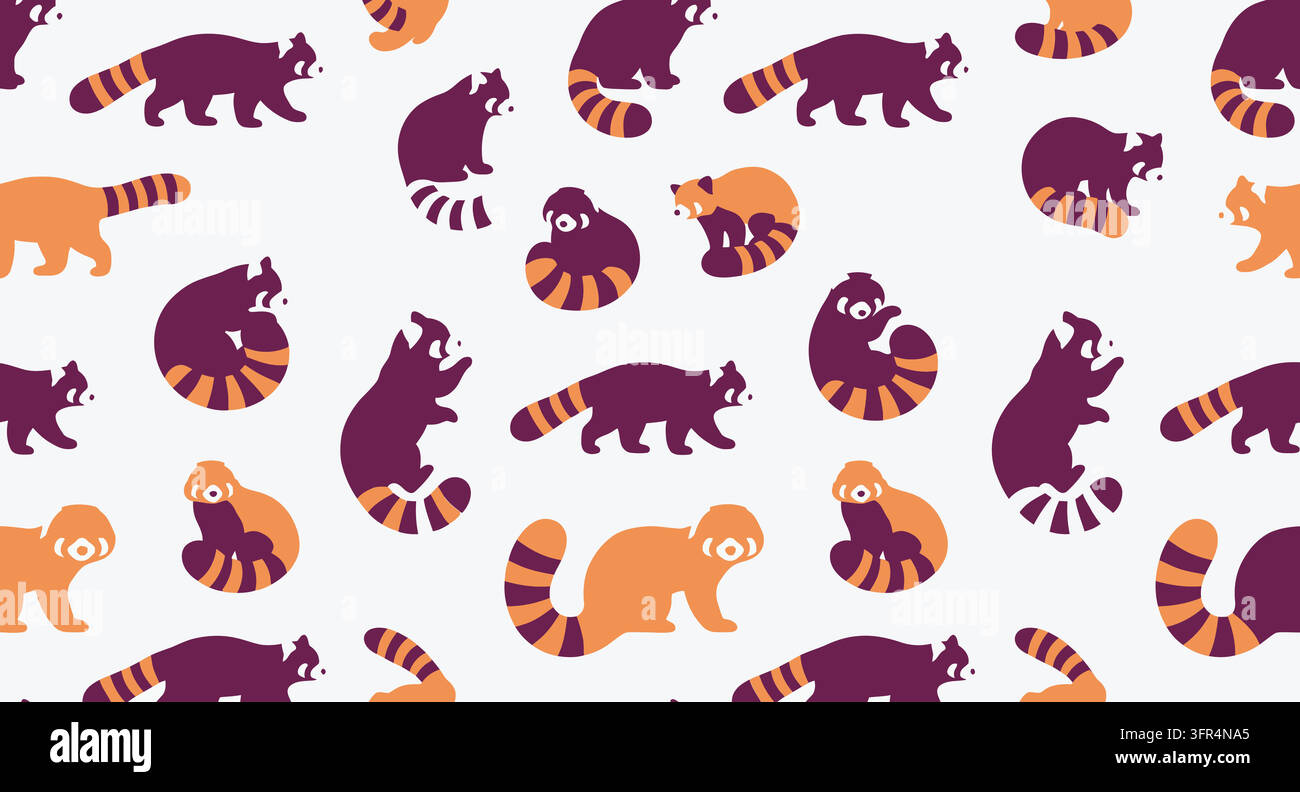 Seamless pattern featuring cute red panda bears in various playful poses Stock Vector