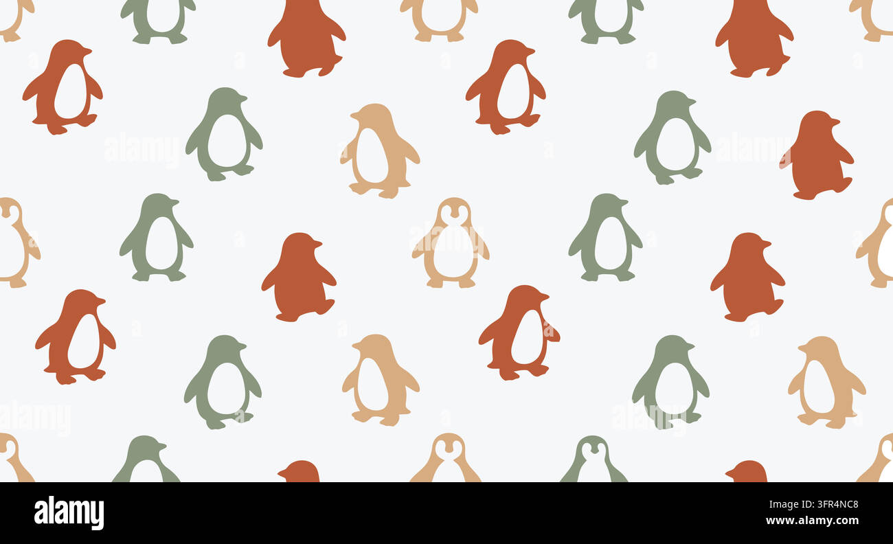 Cute penguins standing in a playful seamless pattern on white background Stock Vector