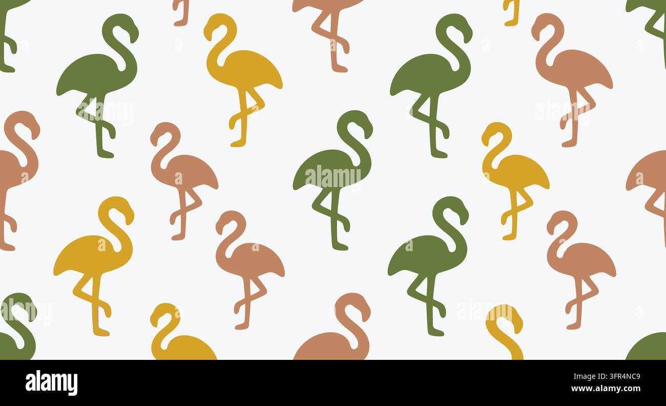Repeating seamless pattern of tropical flamingo birds on white background Stock Vector