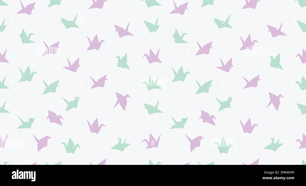 Seamless pattern with pastel paper origami cranes on white background Stock Vector
