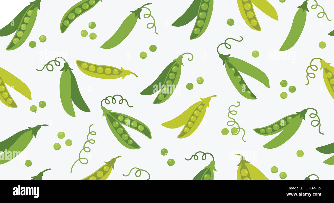 Seamless pattern of fresh green pea pods with pod vegetable creative Stock Vector
