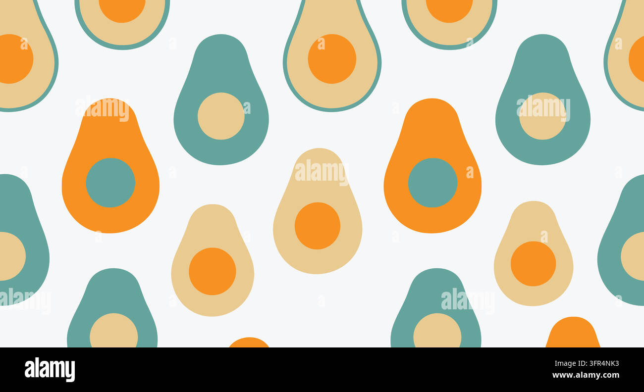 Seamless pattern featuring halves of avocado fruit on a white background Stock Vector