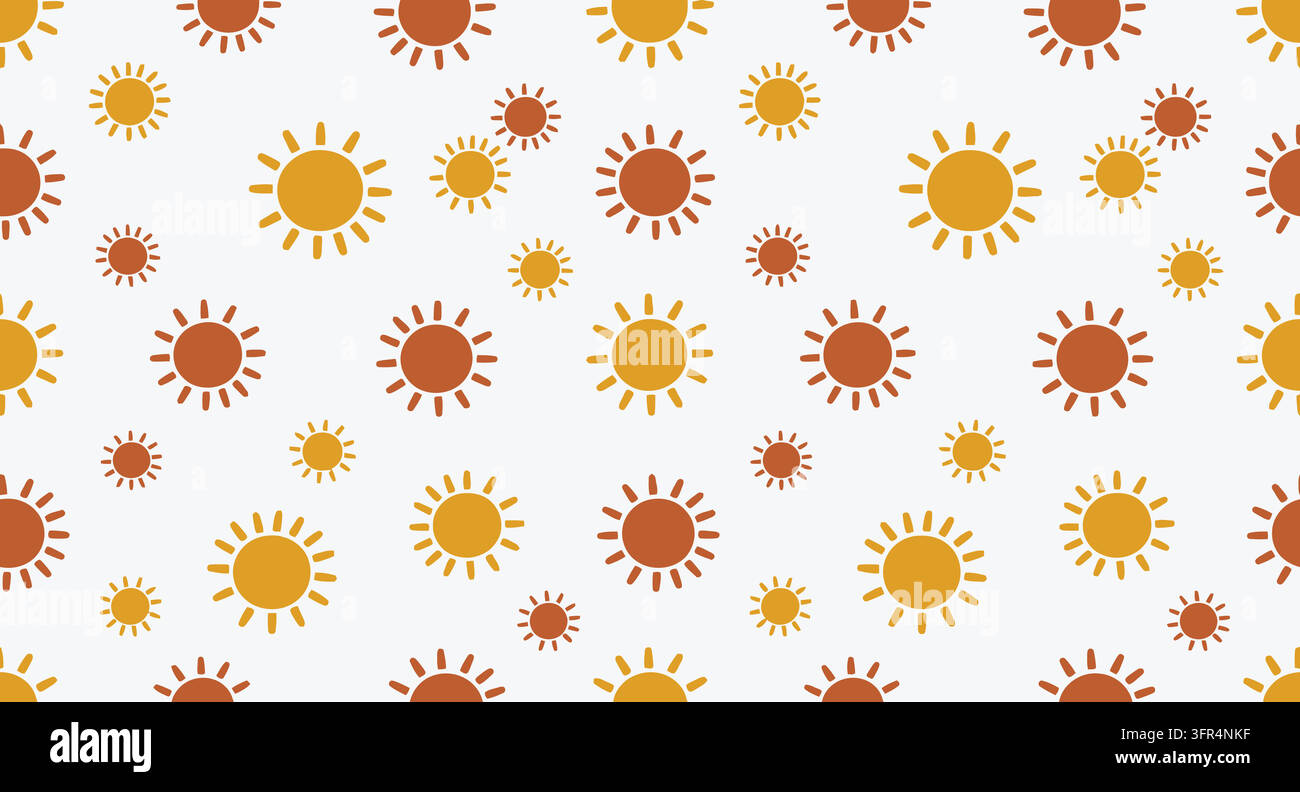 Minimalist sun motif pattern in warm yellow and orange tones on white background Stock Vector
